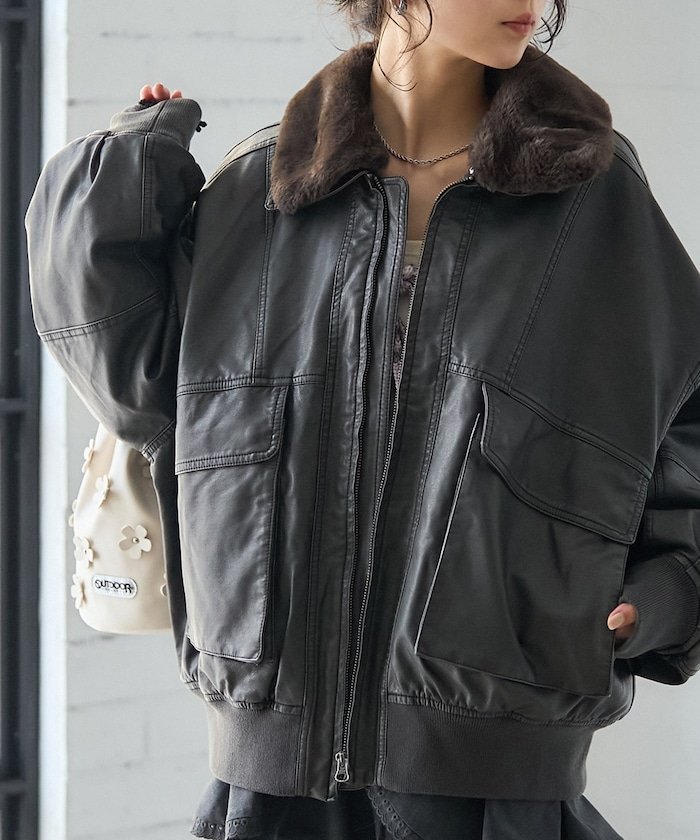 FREAK'S STORE｜2way フェード加工 ファー襟レザレットブルゾン 25AW