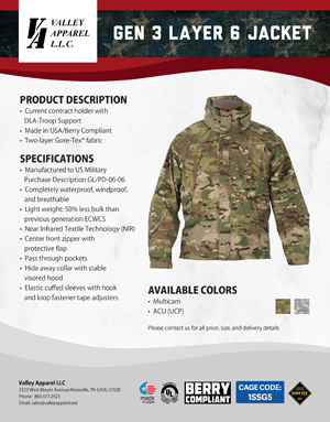 Gen 3 Layer 6 Jacket | Valley Apparel LLC
