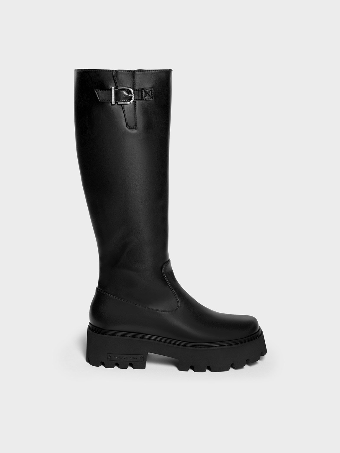 Black Imogen Side-Buckle Chunky Knee-High Boots - Black - CHARLES