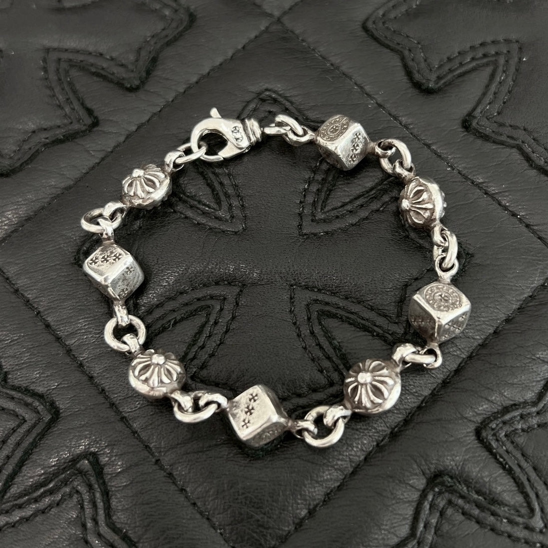 CHROME HEARTS DICE Cross Ball Silver Bracelet Size 8 LINK クロム