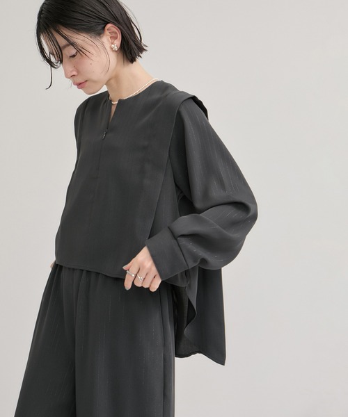 LE CERCLE par rope' ブラウス シャツ ラメストライプ2WAYヘムタック