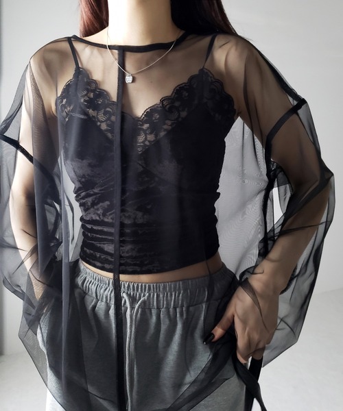 セール】【 カップ付き 】ベロアレースクロップドキャミビスチェ