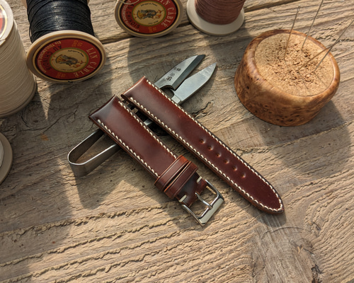 ホーウィン シェルコードバン ブラウン |フルステッチ 時計ベルト