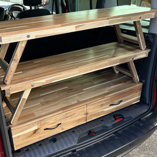 カングー2用 荷台フラット化キット アカシア材ニス仕上げ 木材・板