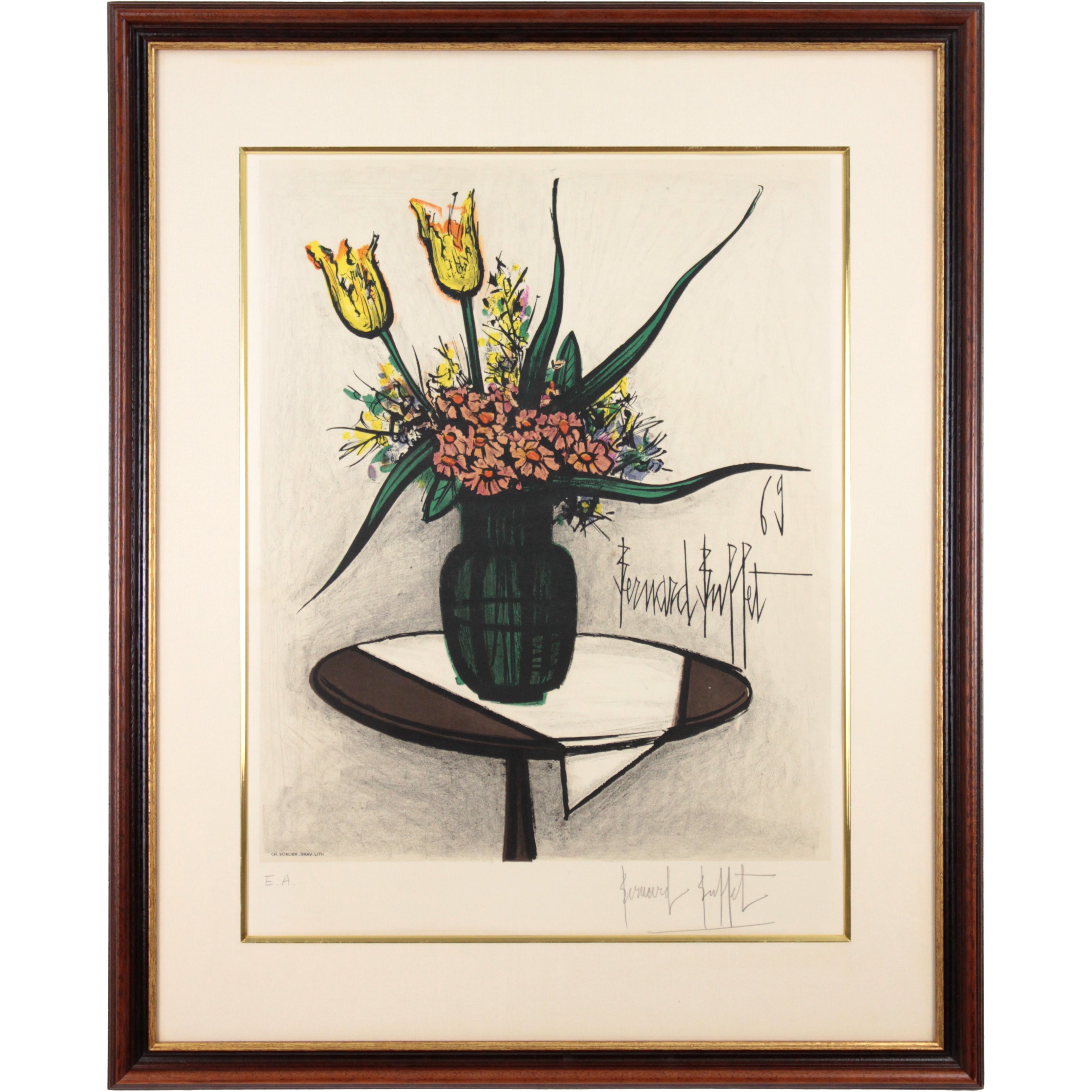ベルナール・ビュッフェ 『丸テーブルの上の花束』 版画 - 北海道画廊