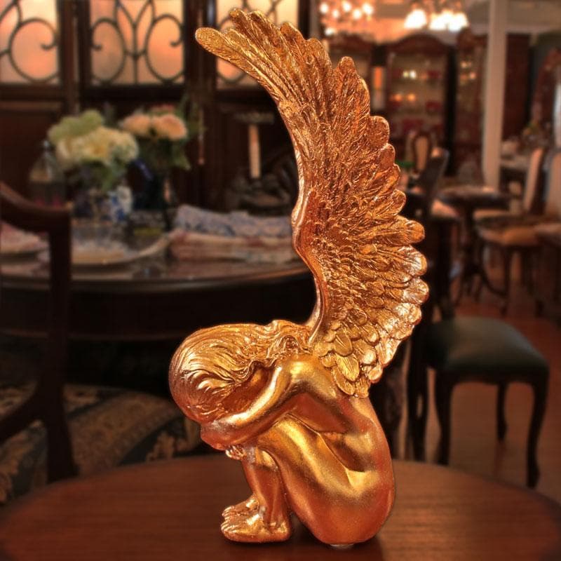 天使のオブジェ ゴールドカラー 樹脂製 高さ41cm 銀 143-138-038