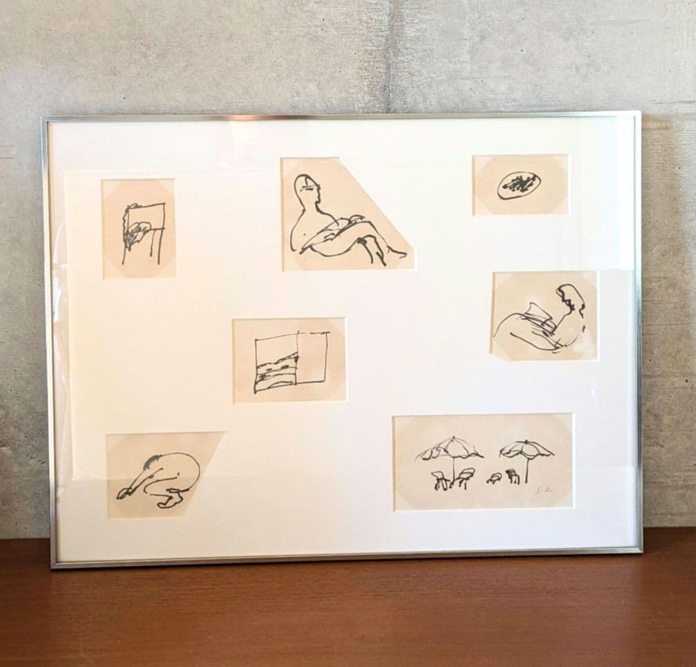 野見山暁治 絵画 素描 デッサン ペン画 直筆サイン 額縁付き