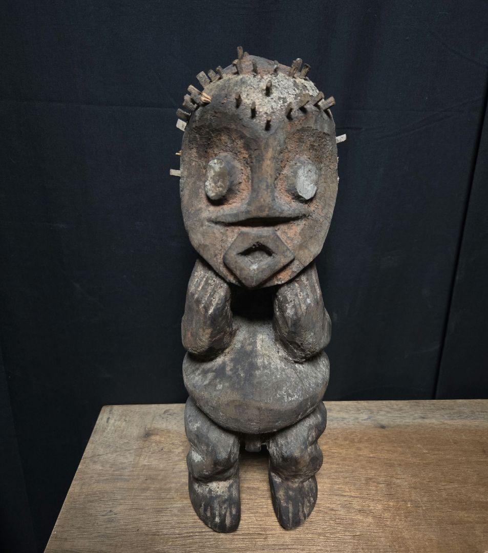 横*山様 自立難マンビラ族彫像カメルーン　アフリカプリミティブアートアフリカンア バッサ族女性立像 木彫品 89cm アフリカン プリミティブアート （p880