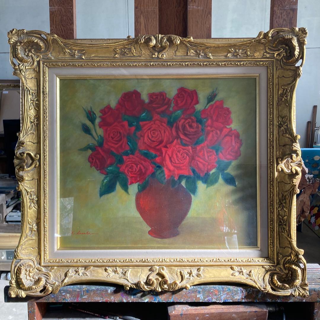 サイン￼ K.Sasaki 赤い薔薇の油彩画 F10号 額装済み 古画 真作】油彩画 「赤い薔薇」 豪華額装付 サイン有 静物画 - メルカリ