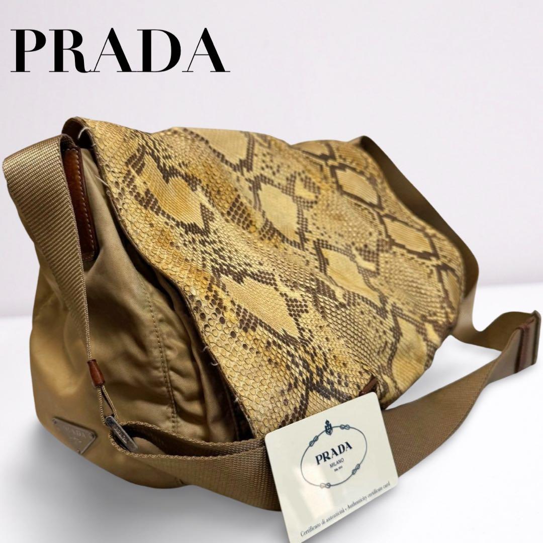 【正規品】プラダ PRADA ギャラカード メッセンジャー ナイロン×パイソン