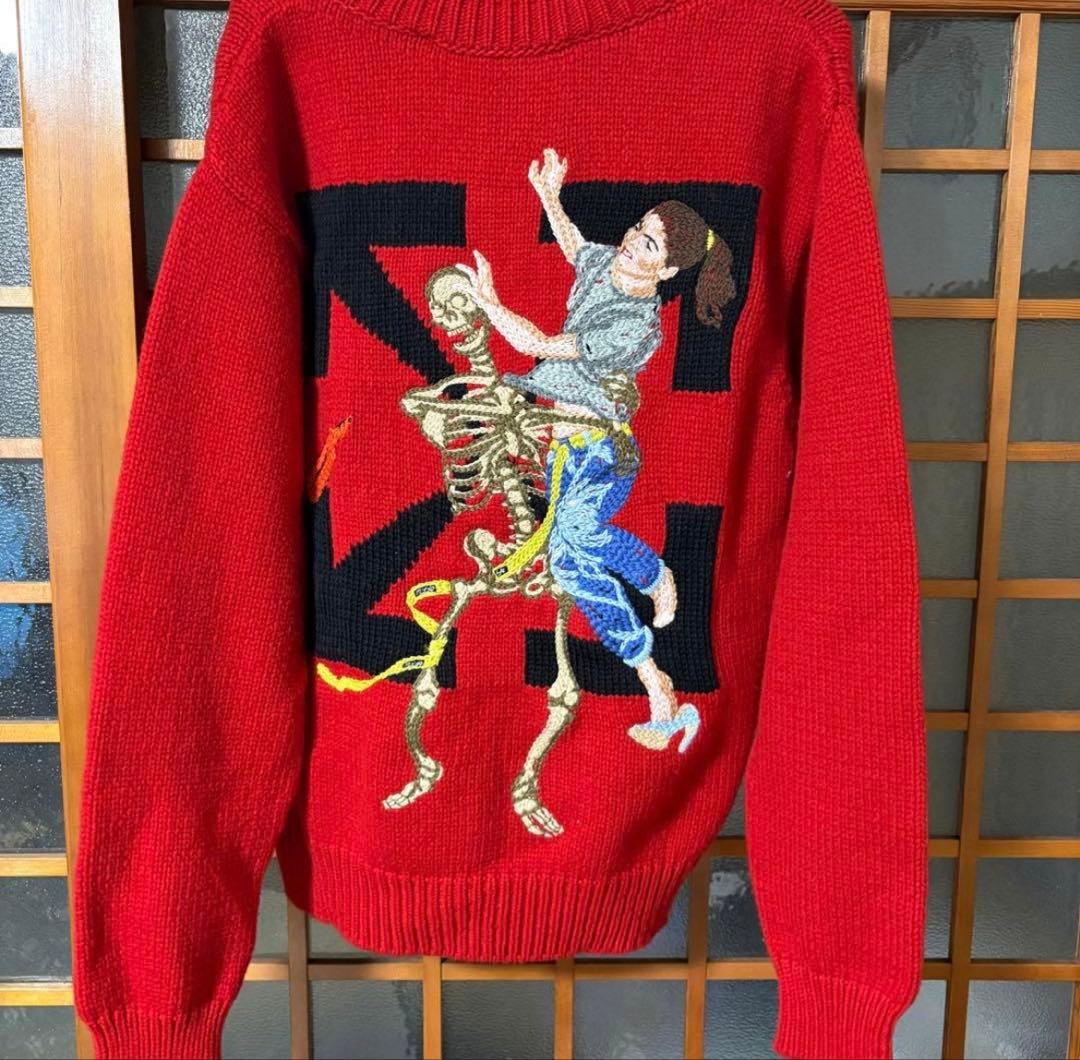 Off-White レッド ニットセーター L 値下げ交渉可能です - メルカリ