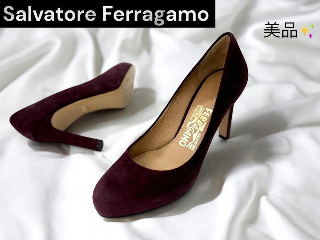 極美品 フェラガモ スエード パンプス ボルドー 5C 22.5cm