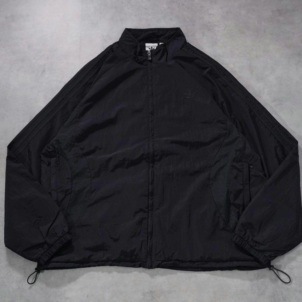 アディダス ナイロンジャケット 古着 ロゴ 刺繍 ライン 3XL 黒 17633