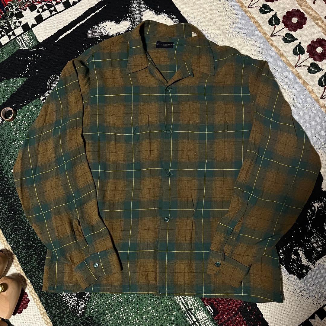 60sレーヨンシャツ オンブレチェック ヴィンテージ （ギャバジン 50s