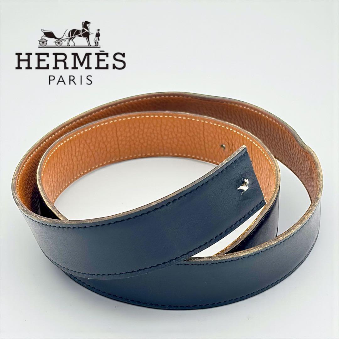 HERMESエルメス リバーシブル レザーベルトウエスト90 ブラック ブラウン