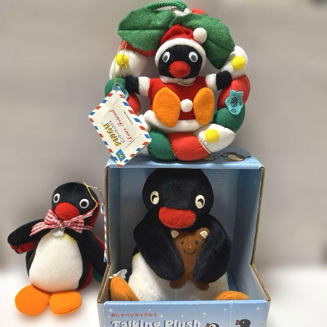 ピングー　ぬいぐるみ　クリスマス　リース　おしゃべり　レトロ　セット