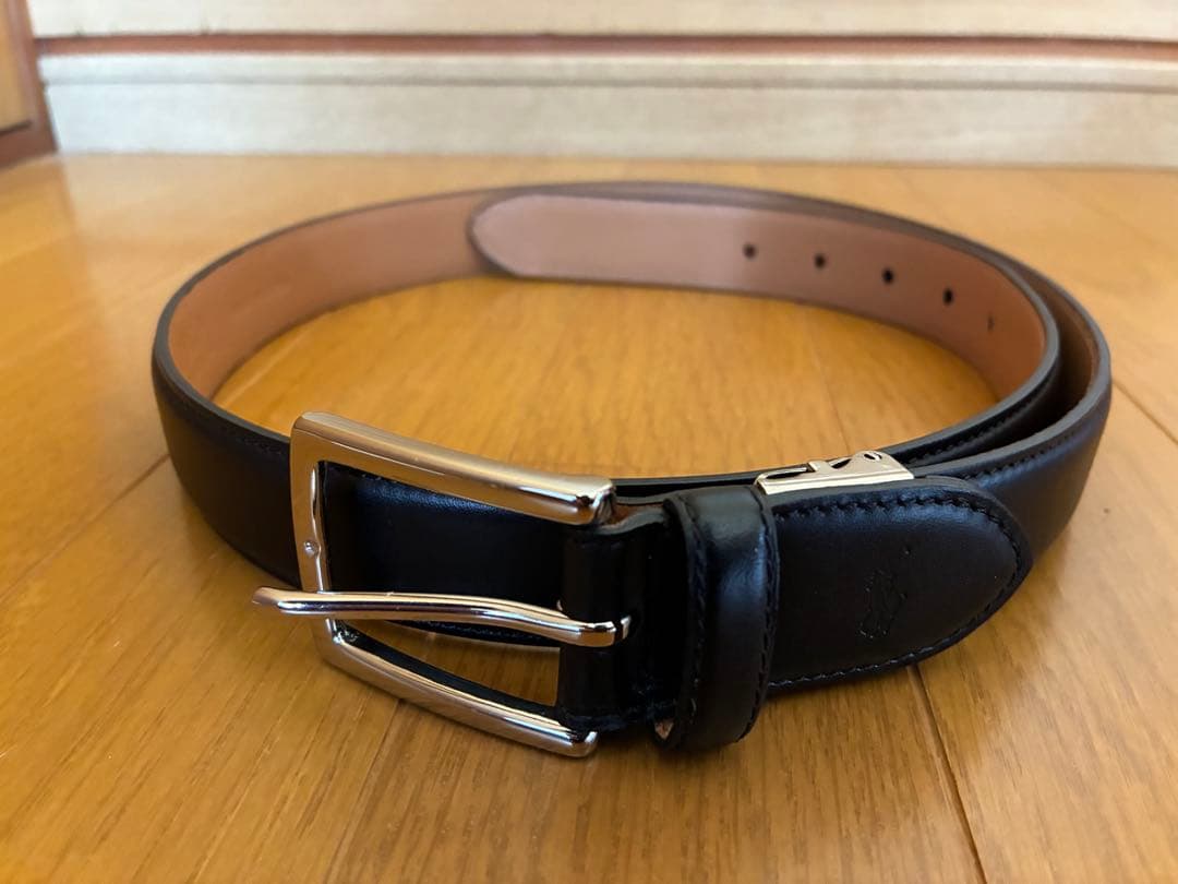 ポロラルフローレン 黒 レザーベルト シルバーのバックル レザー ローラーバックル ベルト （ベルト・サスペンダー）｜POLO