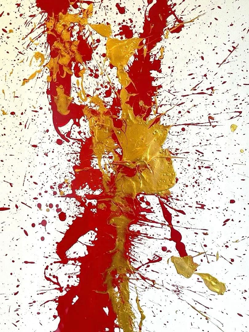 今井アレクサンドル 金×赤の抽象画 額装直筆サイン 今井俊満