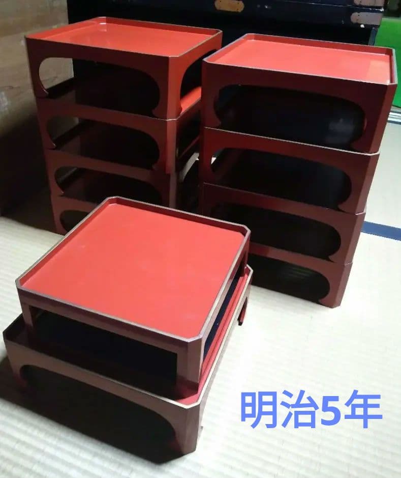 角膳　会席膳　朱色　木製　漆器　 大小2セットプラス大8膳 アンティークサムズコレクション姉妹店 古舫庵コレクション＞漆膳 会席