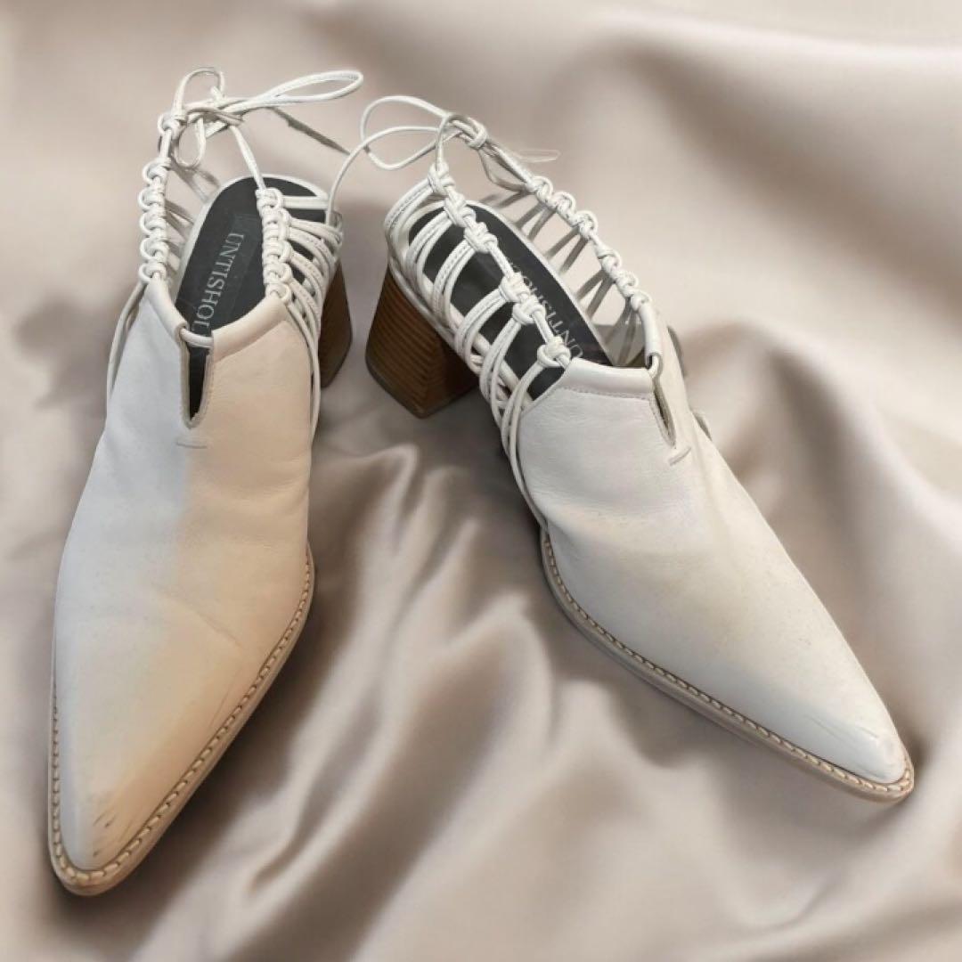 アンチショルドKlara サイズ38 ホワイトパンプス　ブーティーショートブーツ 2025年新色追加】5cmヒール/スクエアトゥストレッチショートブーツ